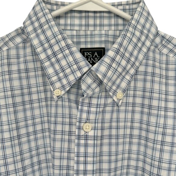 Jos A Bank Traveler Tailored Shirt L Blue Plaid Cotton Blend LS TravelTech - Picture 3 of 8